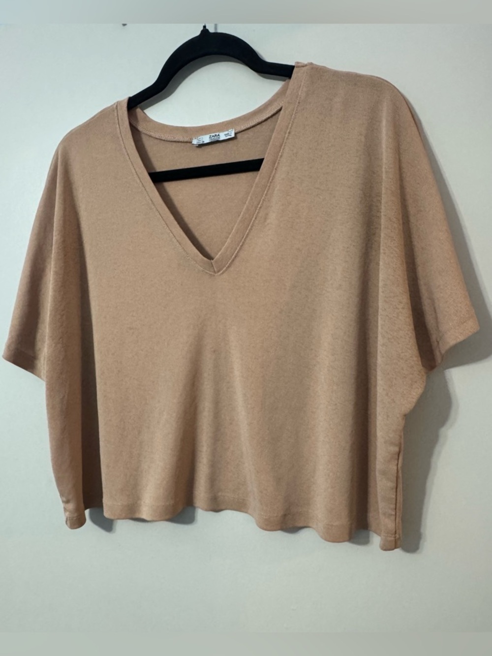 Zara Woman Basic Beige Oversized V-Neck Knit Top Large